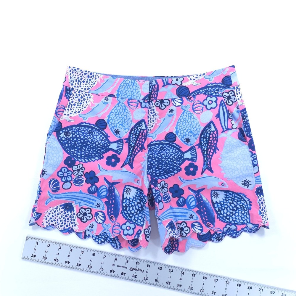 Talbots Womens Shorts Size 2 Pink Blue‎ Fish Print Scalloped Hem Chino - Picture 6 of 9